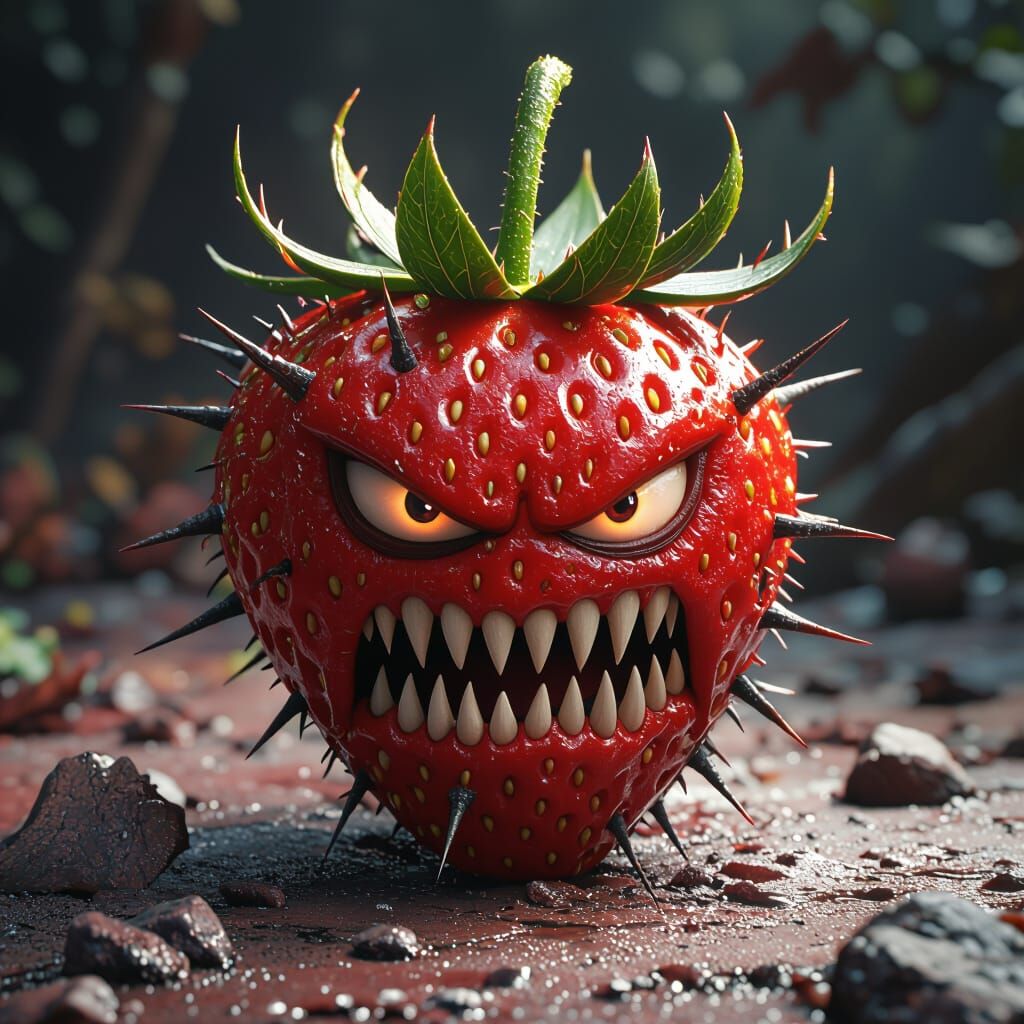 Aggressive Strawberry in Dark Fantasy Style