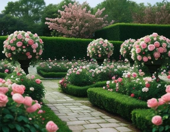 Roses Blooming in a Sparkling Green Garden