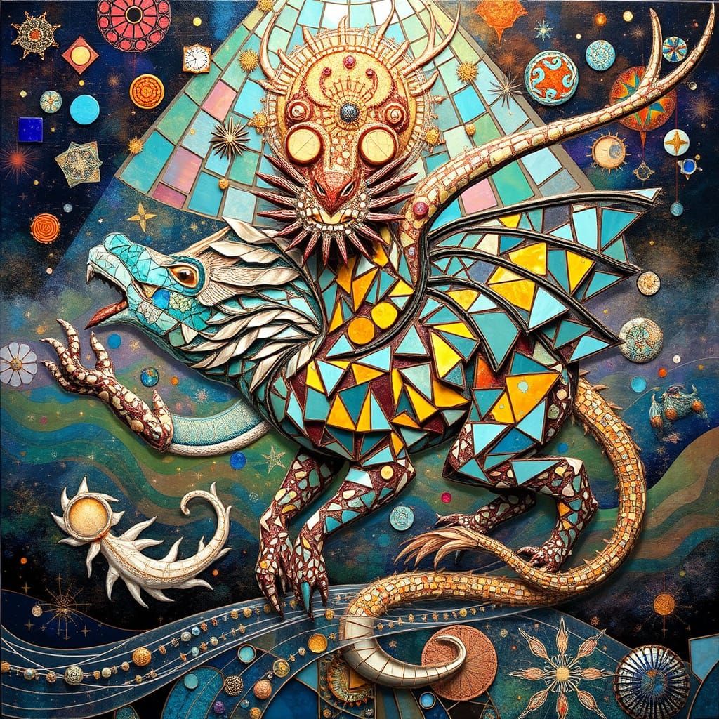 Mythical Beasts in Iridescent Glass and Ceramic