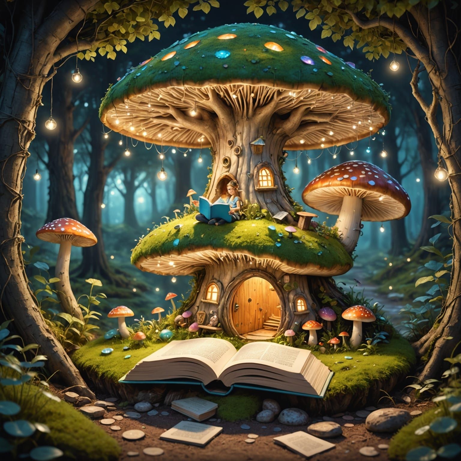Enchanted Mushroom Reading Nook in Storybook Style