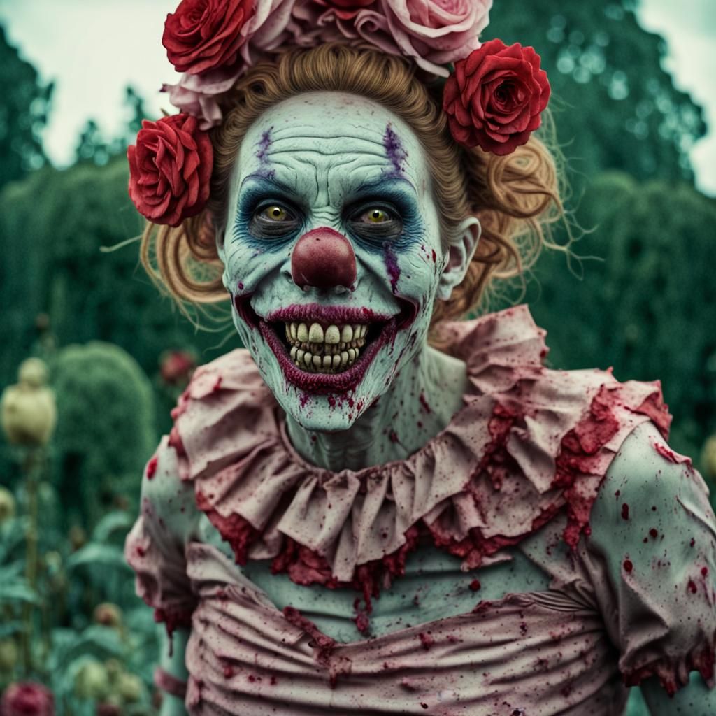 Rose Covered Zombie Monkey Clown: Cinematic Film Still