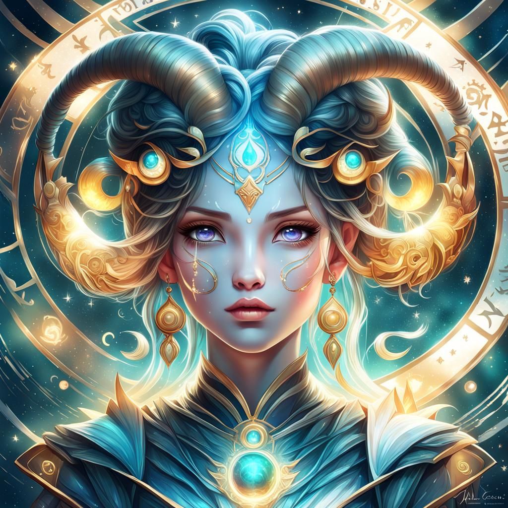 Capricorn Goddess: Digital Art Portrait with Volumetric Ligh...
