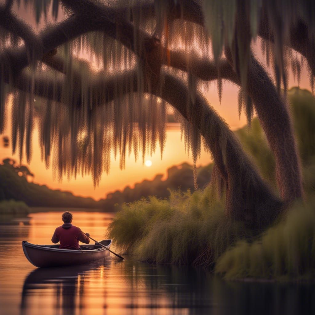 Tranquil Bayou Sunset Canoe Ride in Astral Style