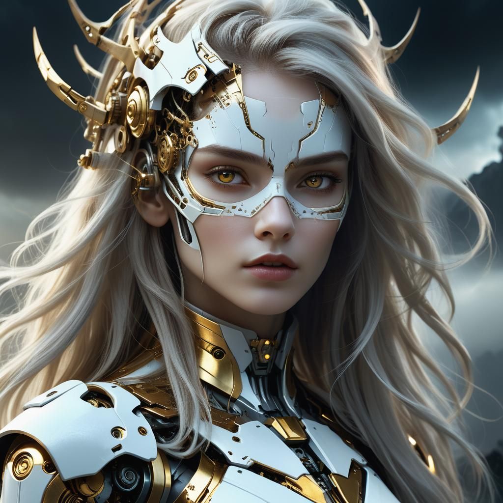 Fierce Robot Lady Portrait in Matte Painting Style