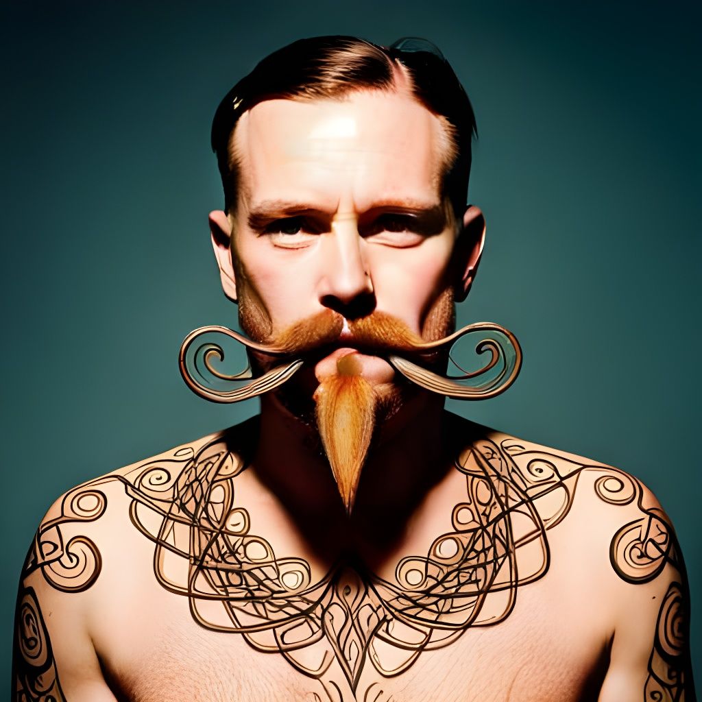 Man with Extravagant Mustache in Curvilinear Style