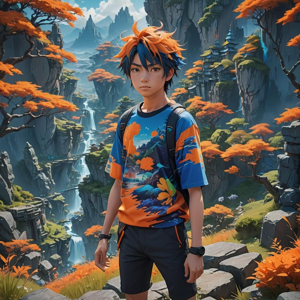 Anime Character in Fantasy Landscape, Detailed Matte Paintin...