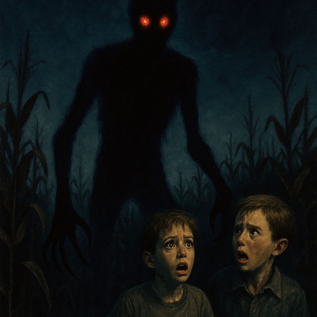 Tall Dark Monster Hunts Frightened Boys in American Cornfiel...