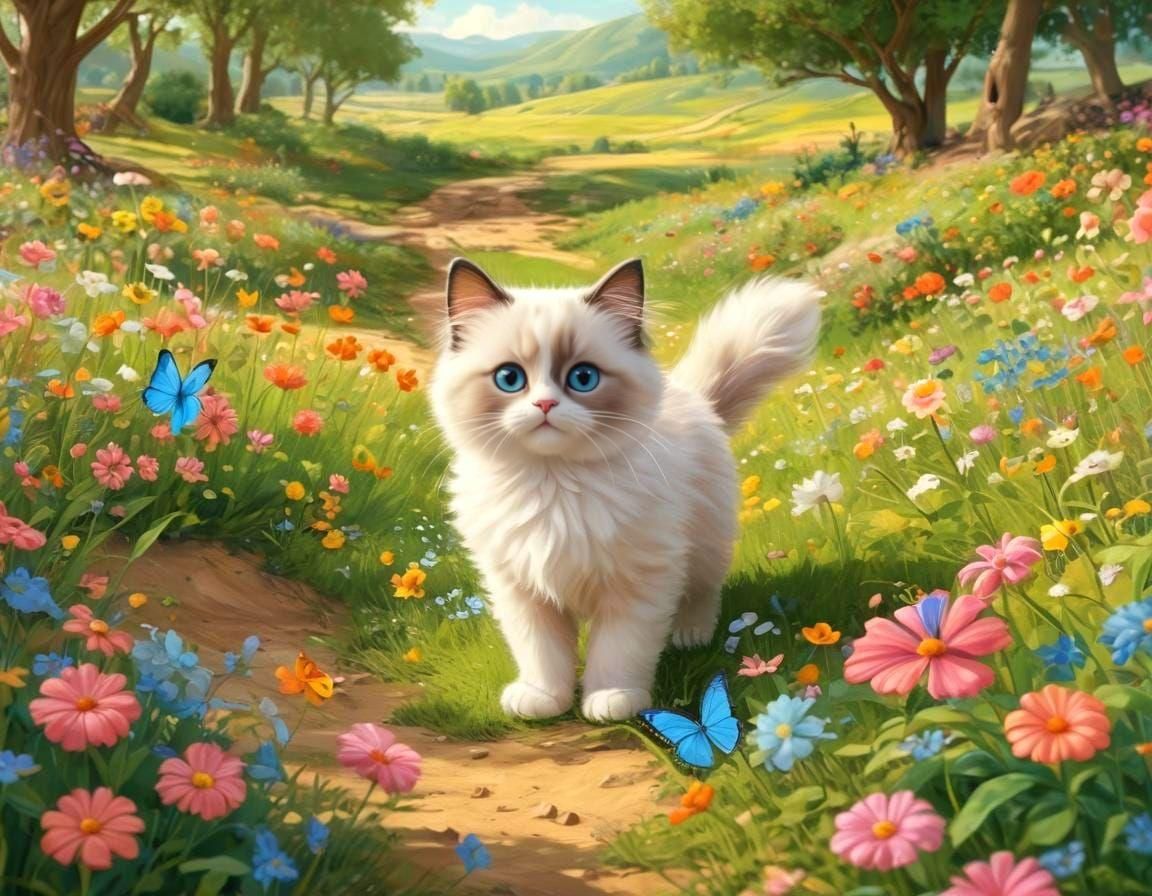 Pixar Style Ragdoll Kitty in Candyland Wonderland