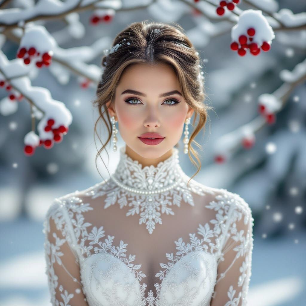 Regal Woman in Winter Light, Pre-Raphaelite Style