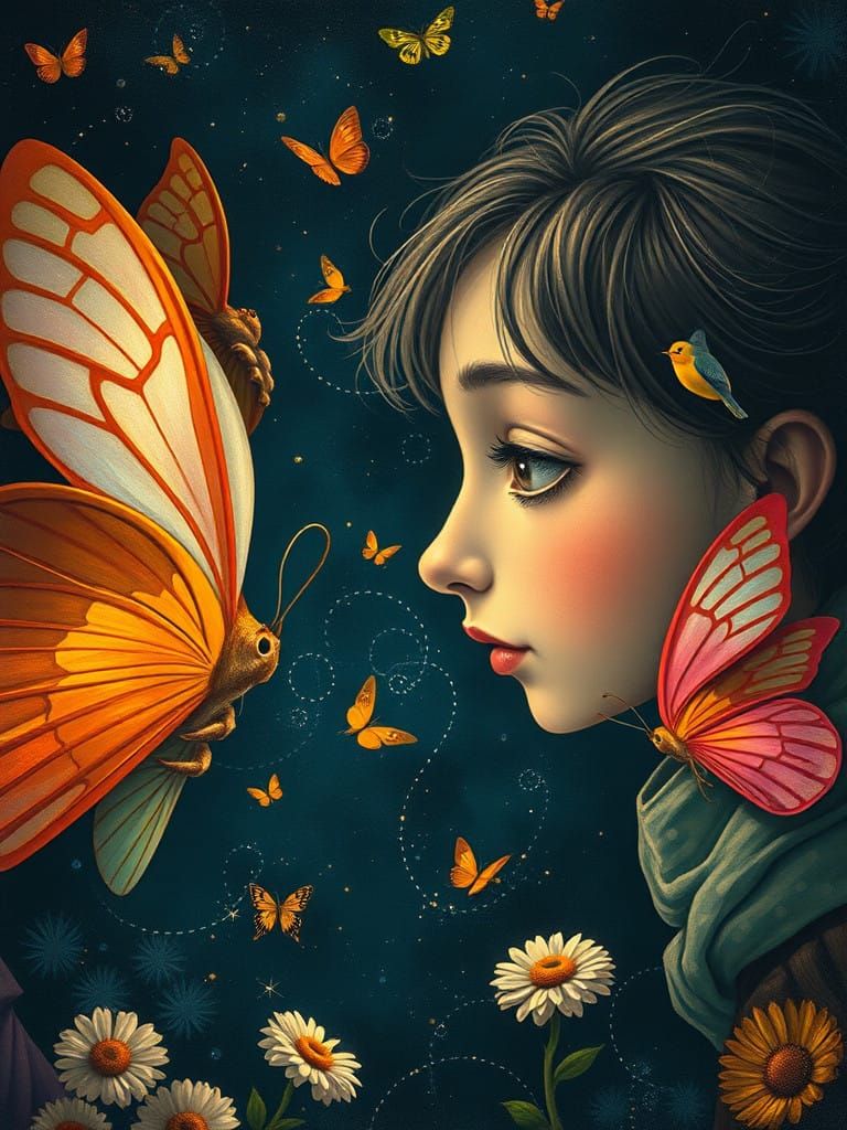 Cyberpunk-Inspired Portrait of a Human Butterfly in a Kaleid...