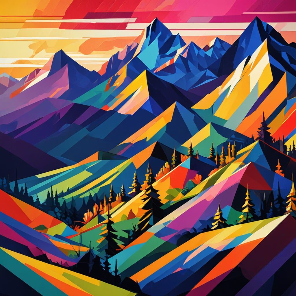 Tatra Mountains: A Cubist Geometric Fauvism Landscape