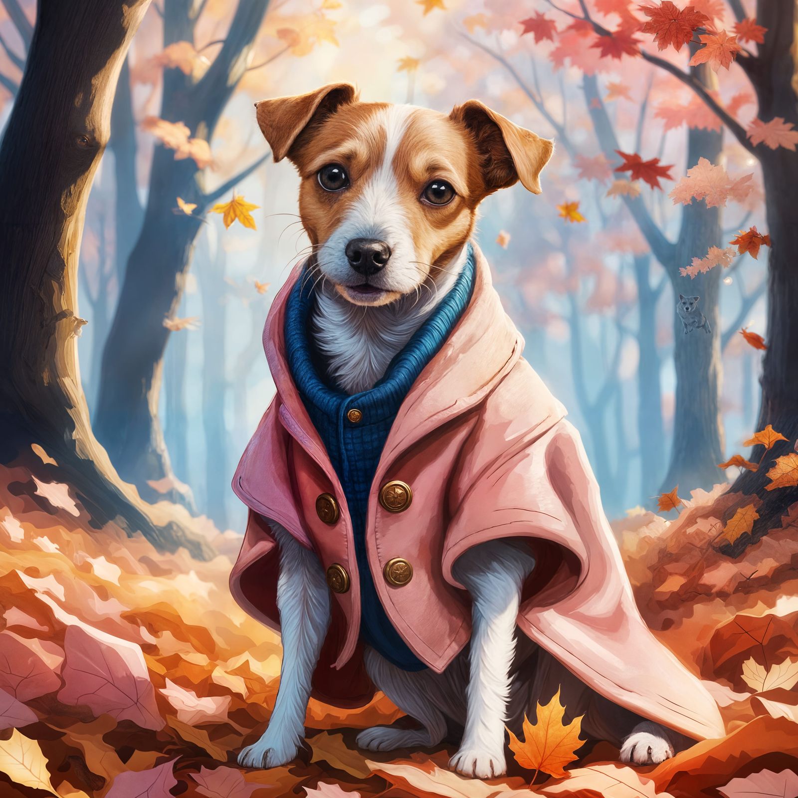 Jack Russel Terrier in Pink Jacket, Matte Painting
