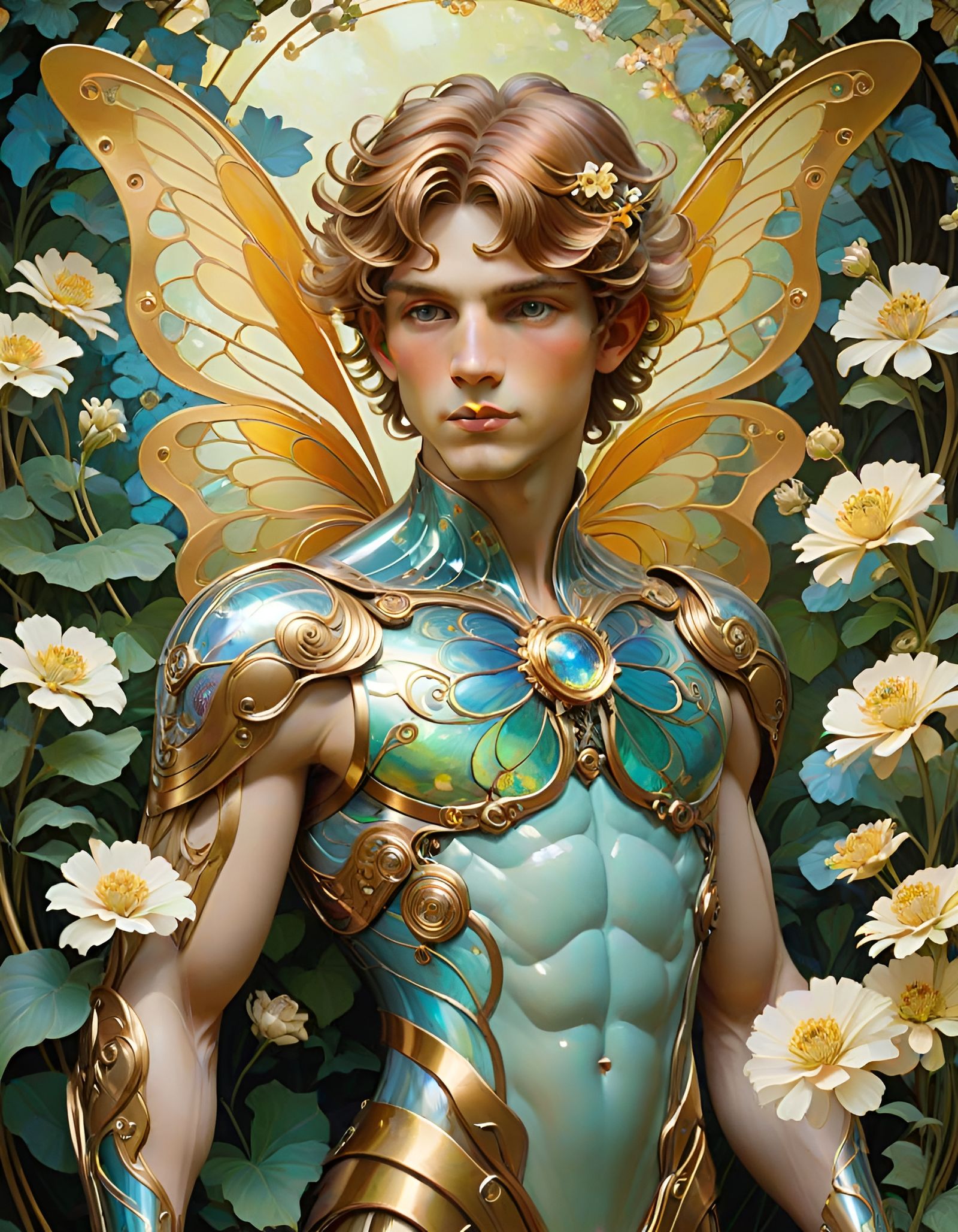 Retrofuturistic fairy in Art Nouveau style