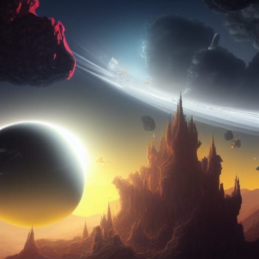 Fantastical Castle in Space Near Black Hole