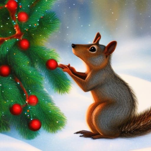 Squirrel Celebrates Christmas: Detailed Matte Painting