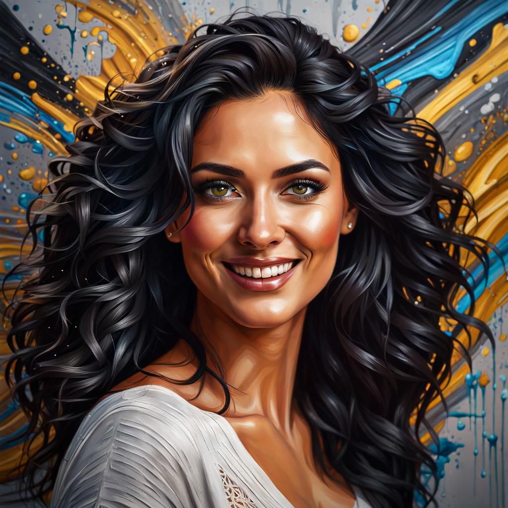 Happy Woman Portrait in Neo-Impressionistic Style