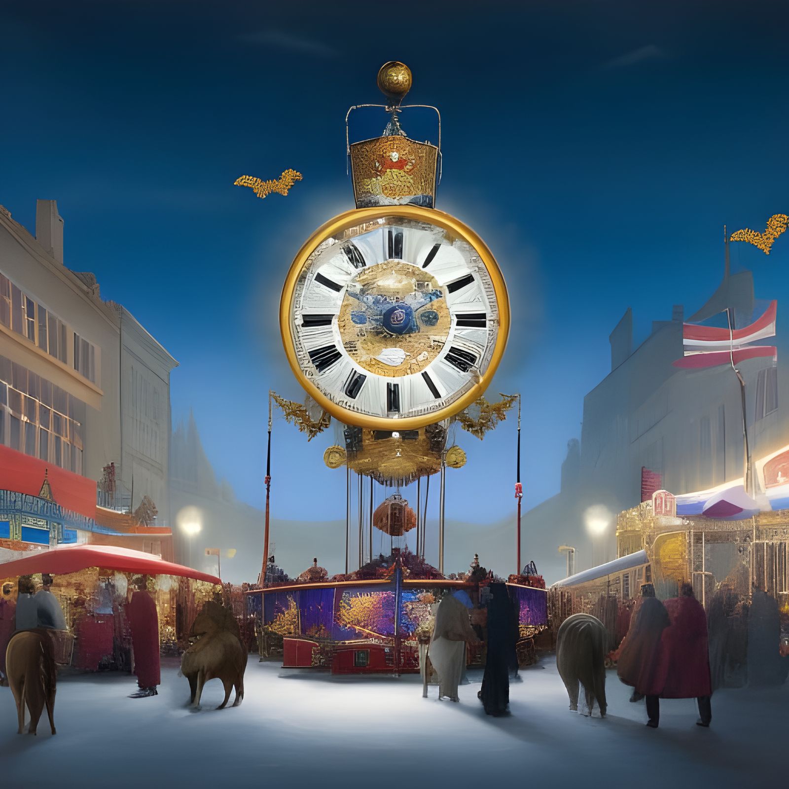 Surreal Clockwork Carousel in Digital Art Style