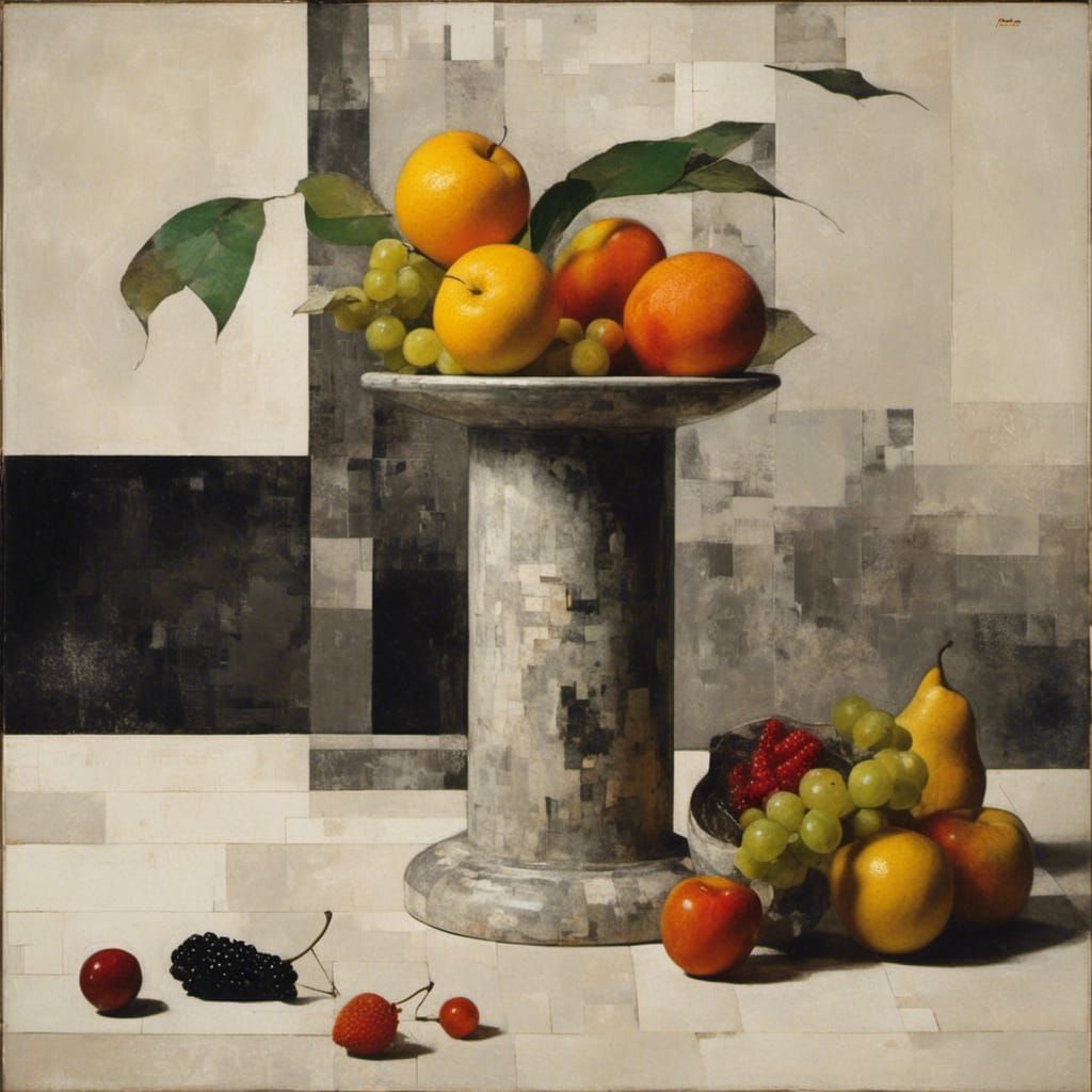 Minimalist Still Life with Fruit in Newspaper Texture