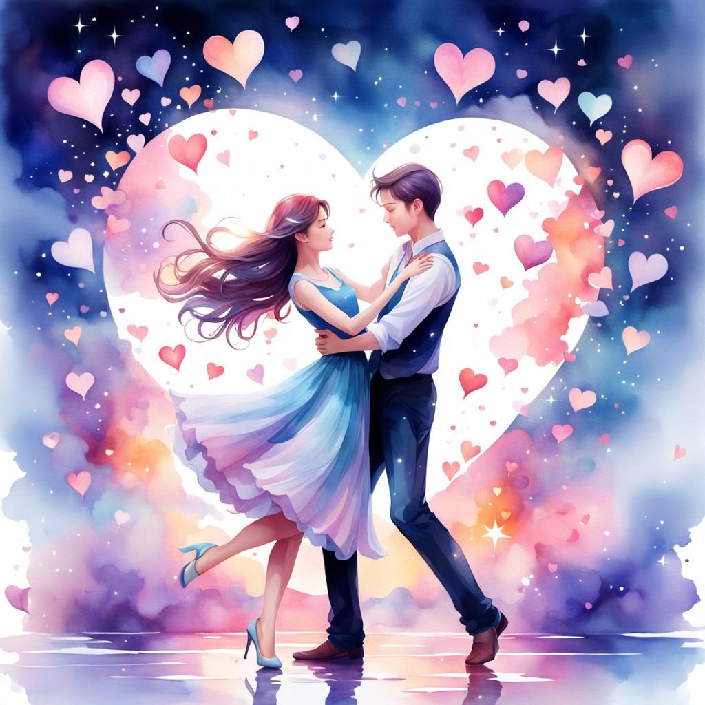 Romantic Couple Dancing: Mystical Watercolor Painting