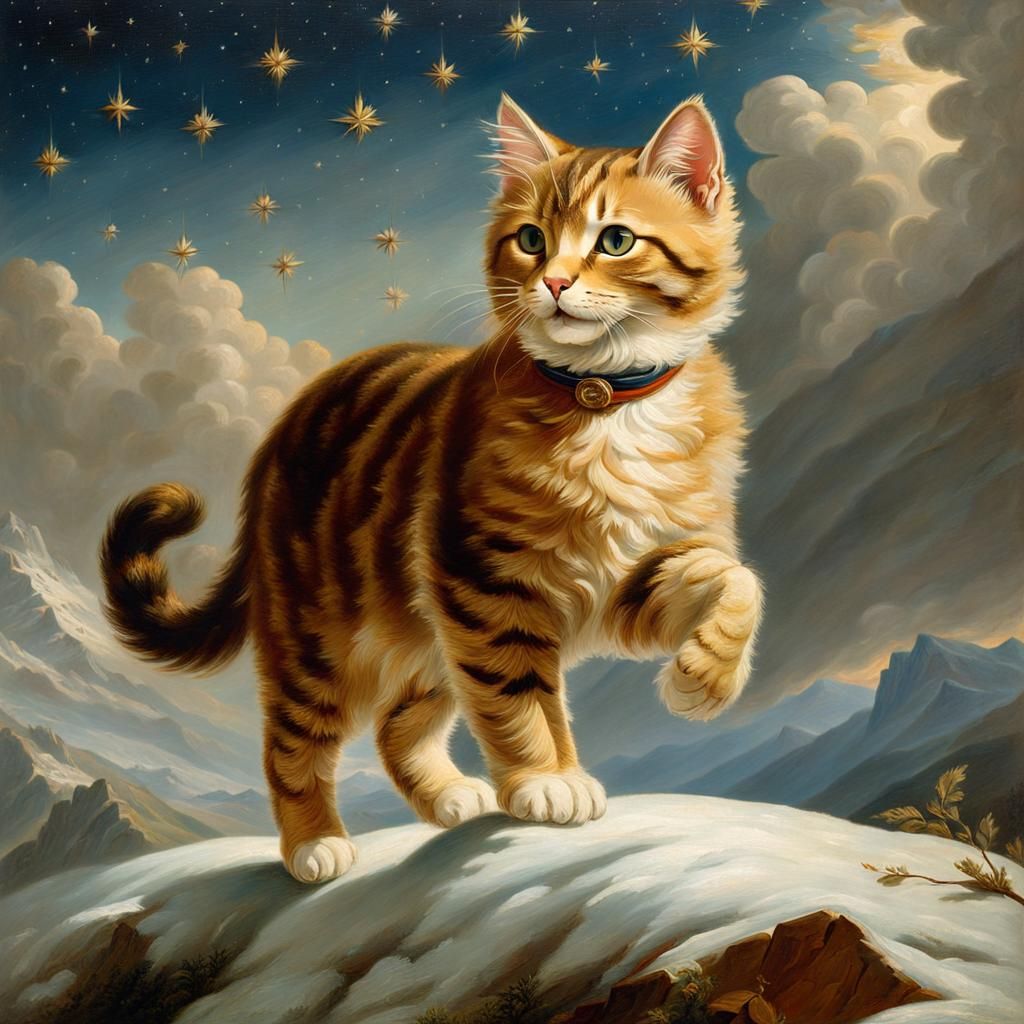 Cat as Napoleon in Antique Oil Painting