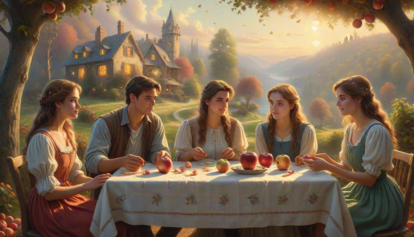Golden Light Illuminates Apple Offering in Digital Art