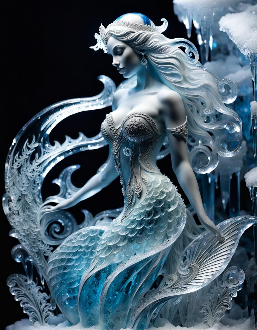 Icy Mermaid Sculpture with Dripping Icicles