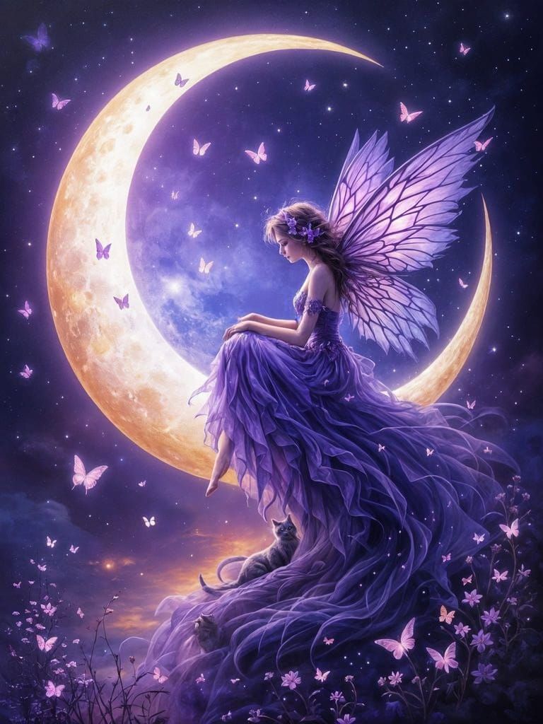 Whimsical Fairy in Lavender Moonlight