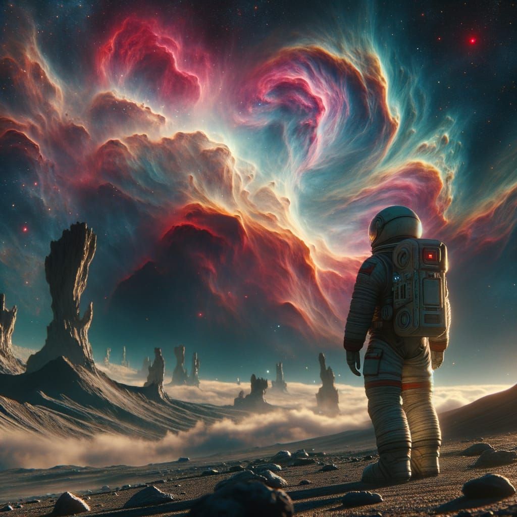 Astronaut Contemplating Cosmic Beauty in a Distant World