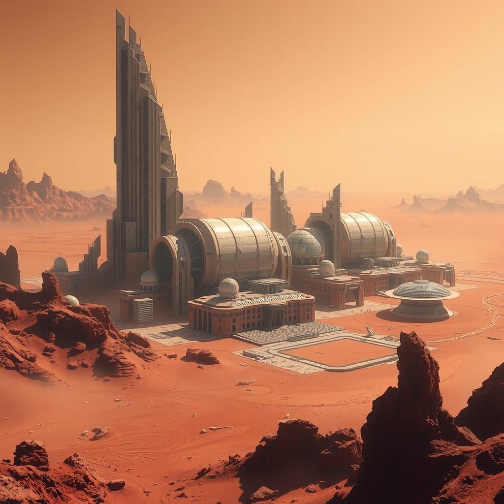 Futuristic Martian City in High-Tech Style