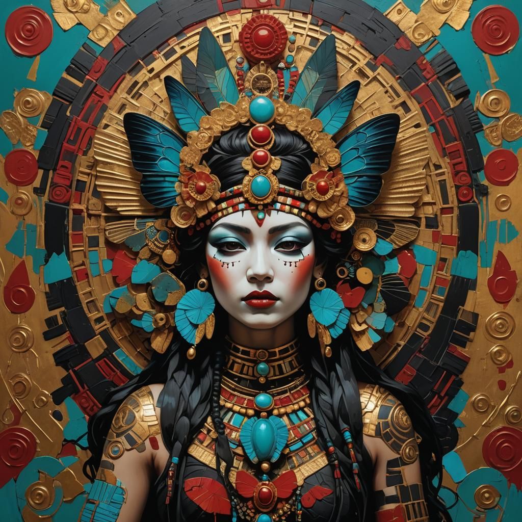 Aztec Obsidian Butterfly  Goddess Ītzpāpalōtl altar piece by...