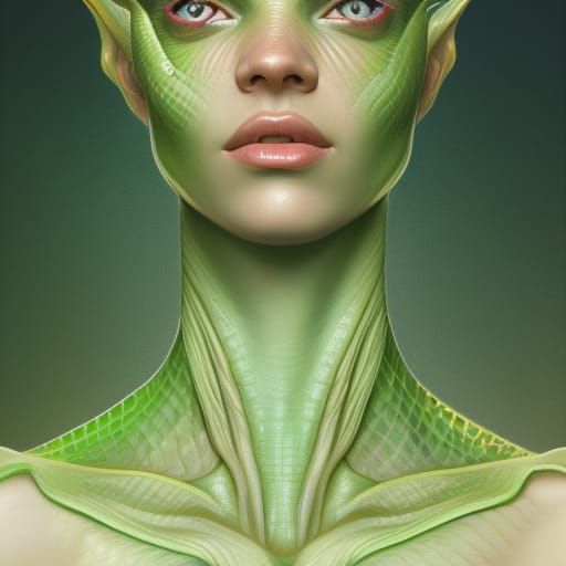 Realistic Green Reptilian Woman Portrait in Unreal Engine 5
