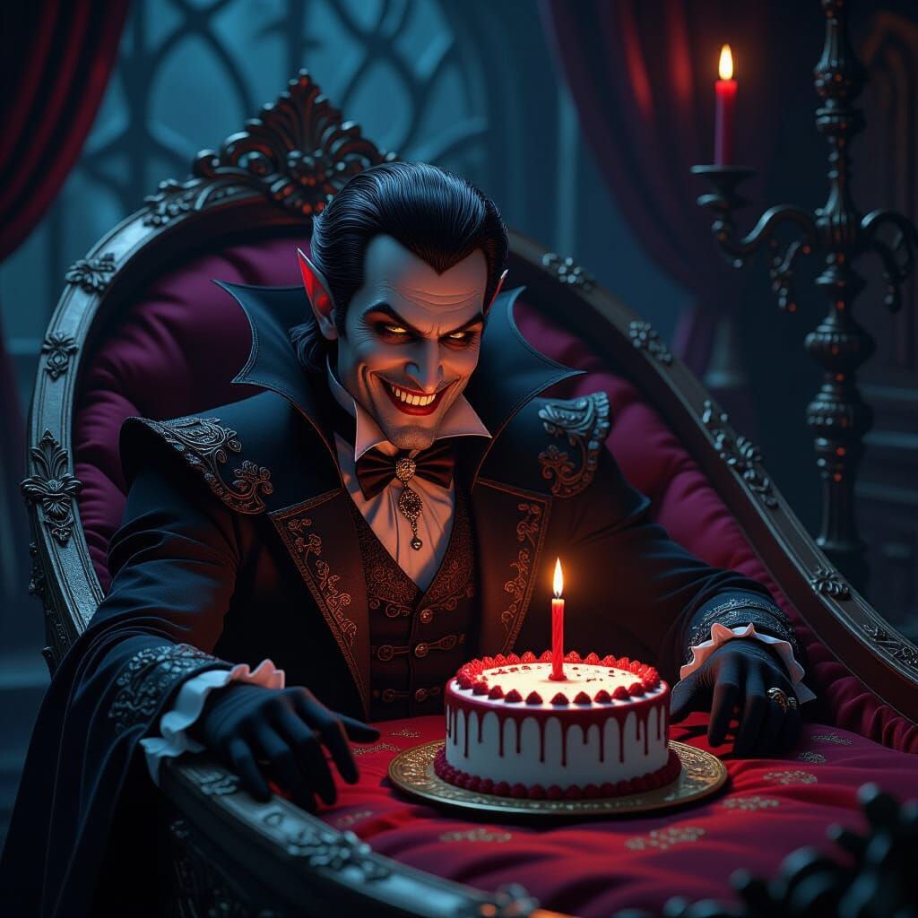 Gothic Vampire Birthday Celebration in Ornate Coffin
