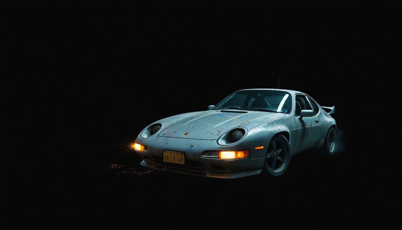Porsche 928 Drifting in Dystopian Cityscape