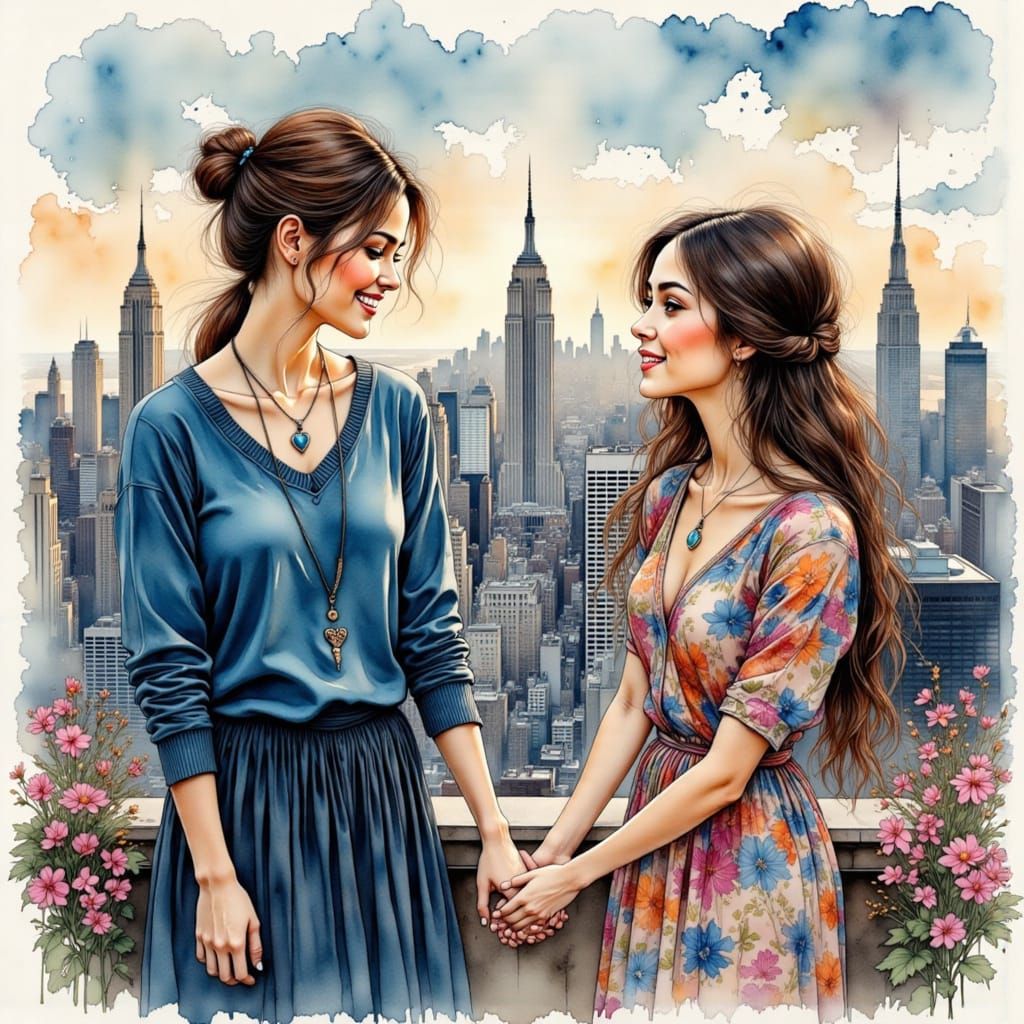 Young Woman Expresses Gratitude on Manhattan Rooftop in Wate...