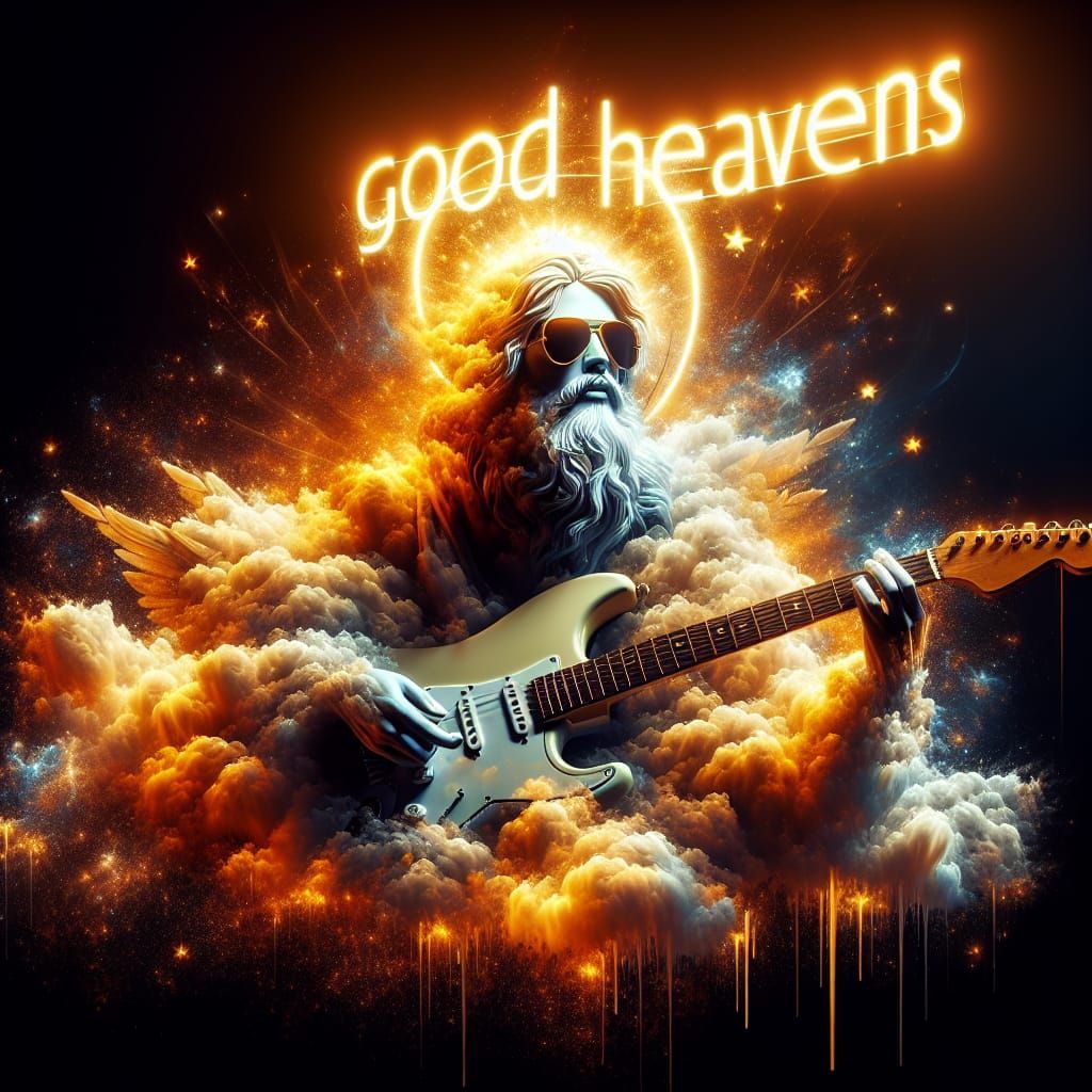 Celestial Guitarist in Sunglasses Among Stars