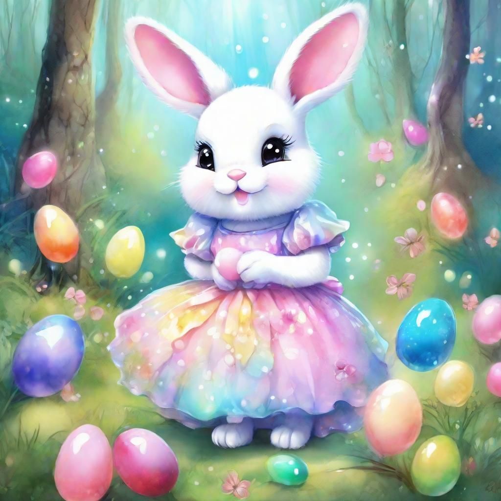 Chibi Easter Bunny in Enchanted Forest
