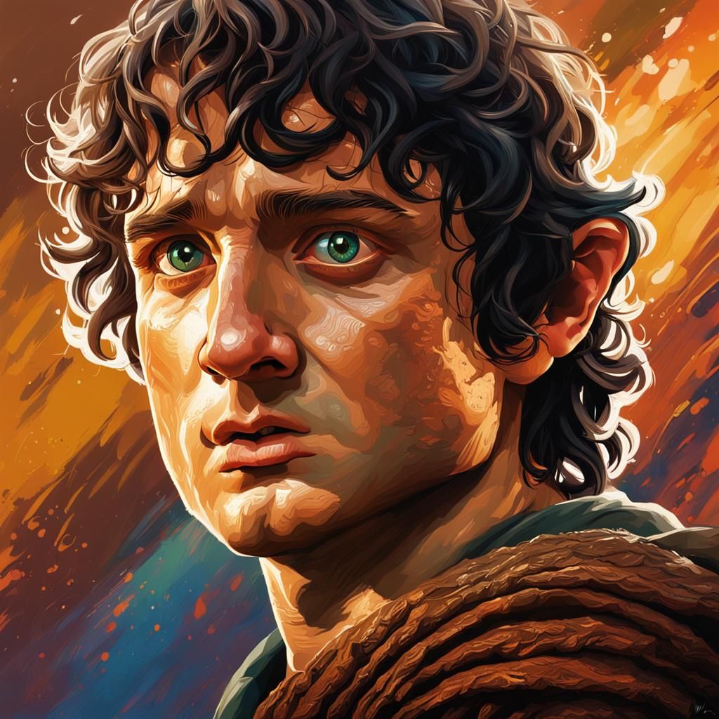 Hyperrealistic Portrait of Frodo in Splash Art Style