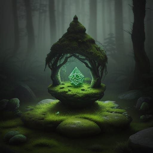 Mysterious Glowing Stone in Enchanted Forest
