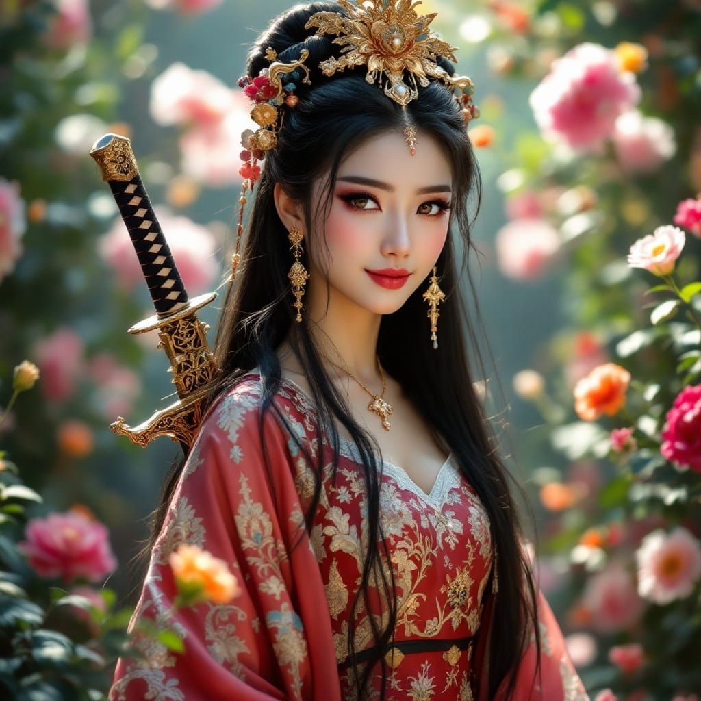 Ethereal Chinese Empress in 15th-Century Style Regalia