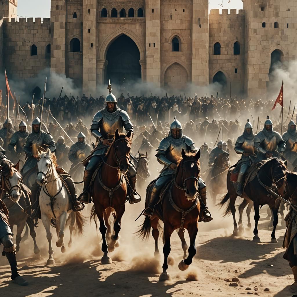 Mamluk Knights Battle at Damietta in Gustave Doré Style