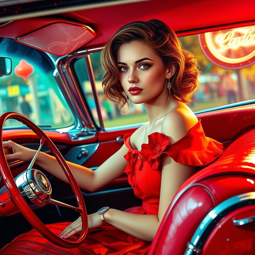 Red Cadillac: 1950s Style Concept Art