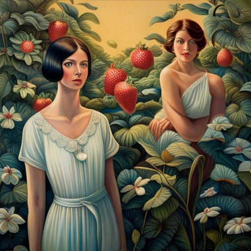 Playful Garden Scene with Strawberry