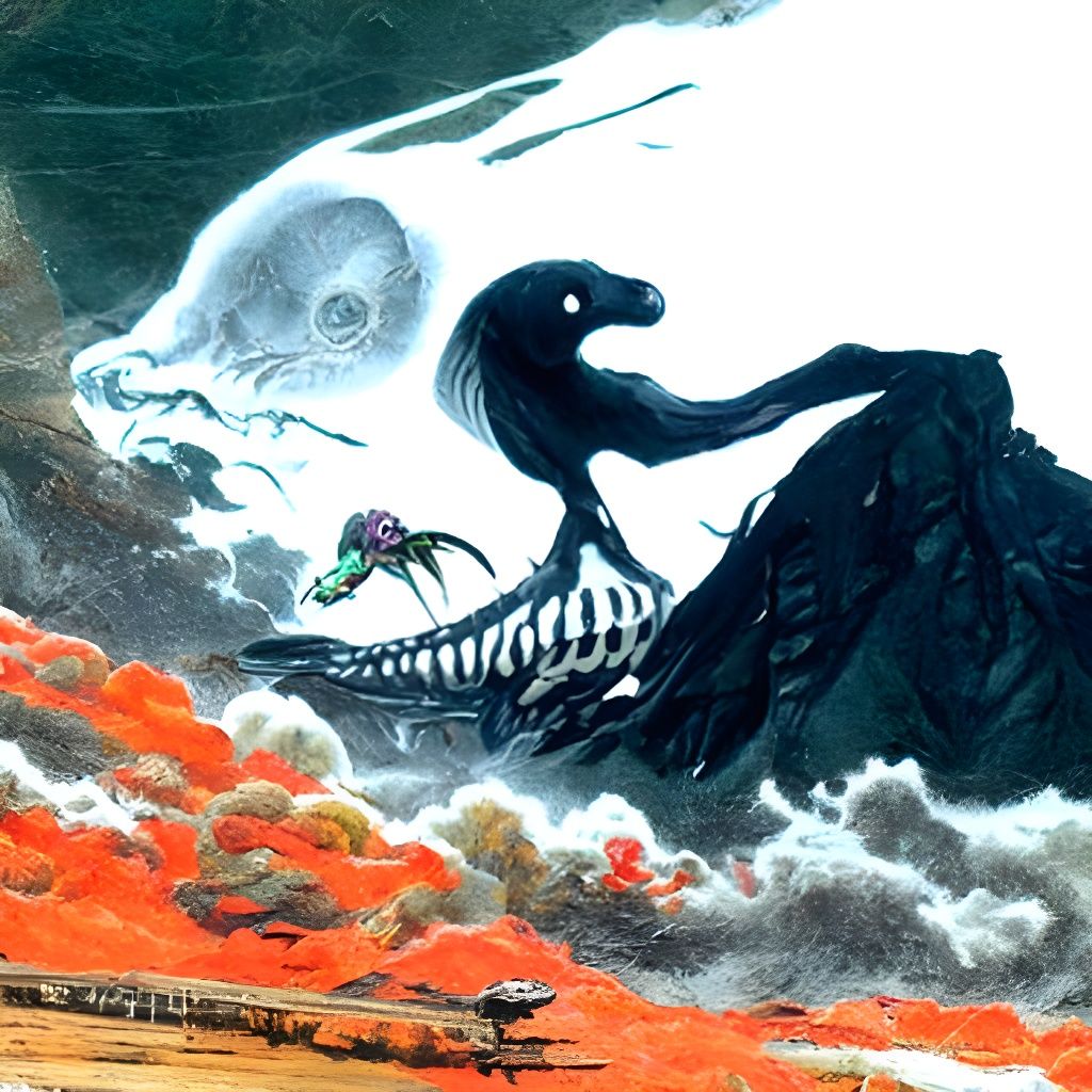 Ghostly Whale Skeleton with Birds and Fish