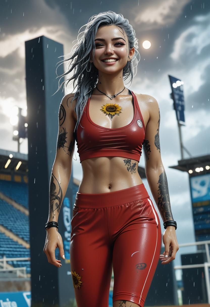 Photorealistic of  Cute Gothic sunflower girl, wind storm,  ...