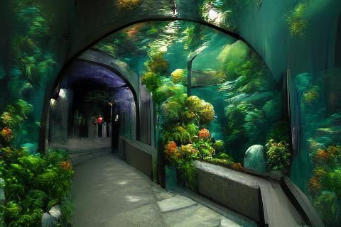 Hyperrealistic Narrow Passage to Aquarium