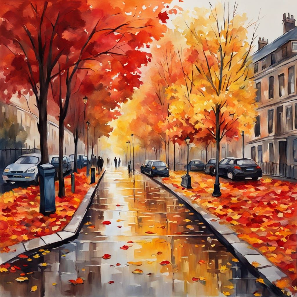 Autumn Masterpiece in Gouache Impressionist Style