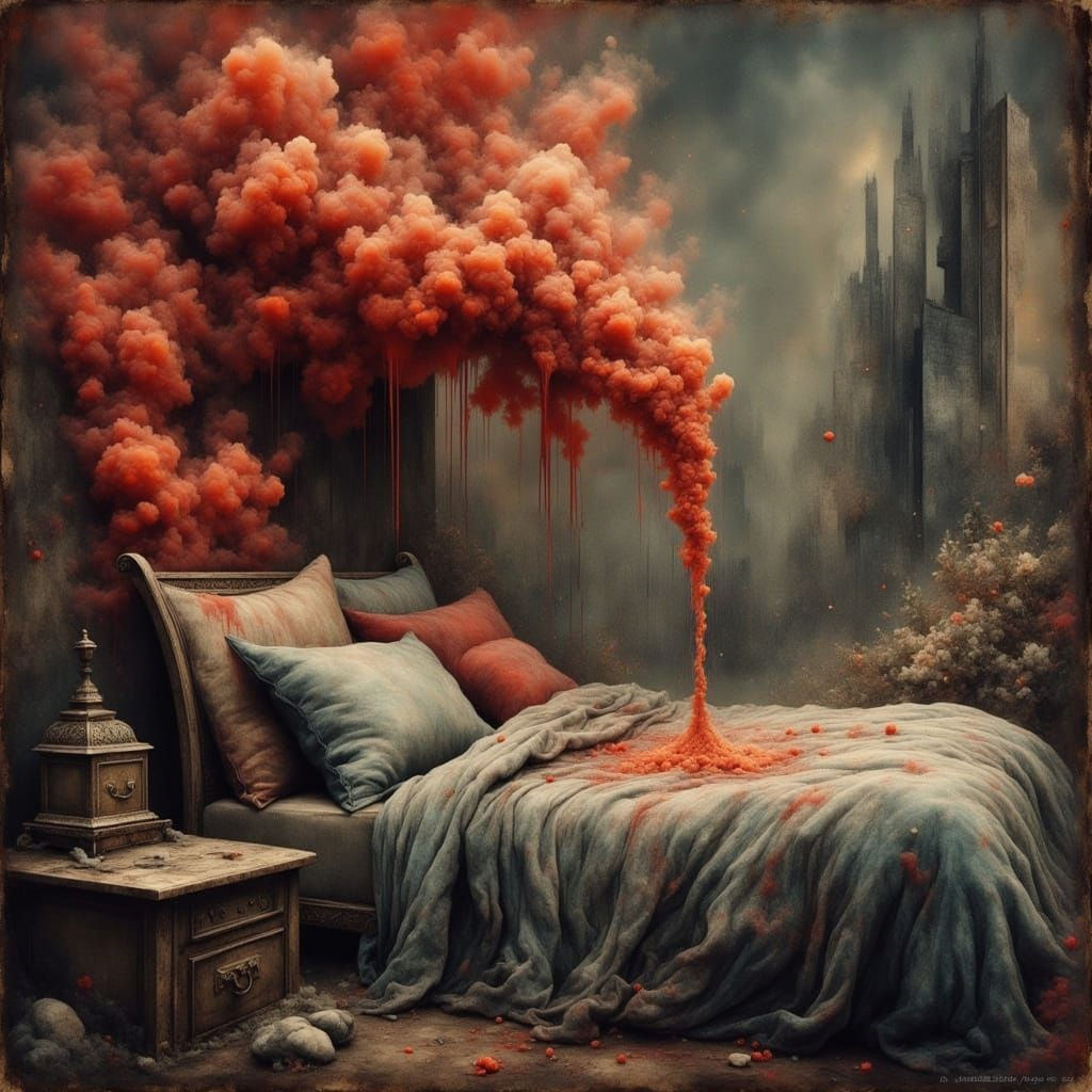 Surreal Perimenopause Experience in Vibrant Red Smoke