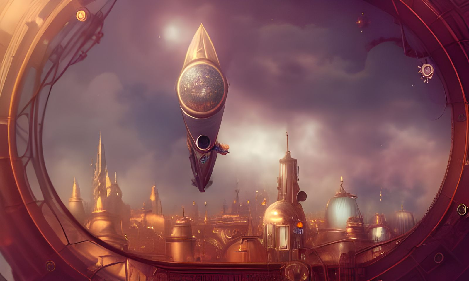 Steampunk Sky City with Mechanical Beasts