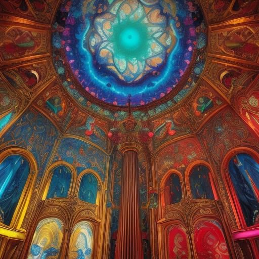 Surrealist Painting of Antique French Inlaid Etagere