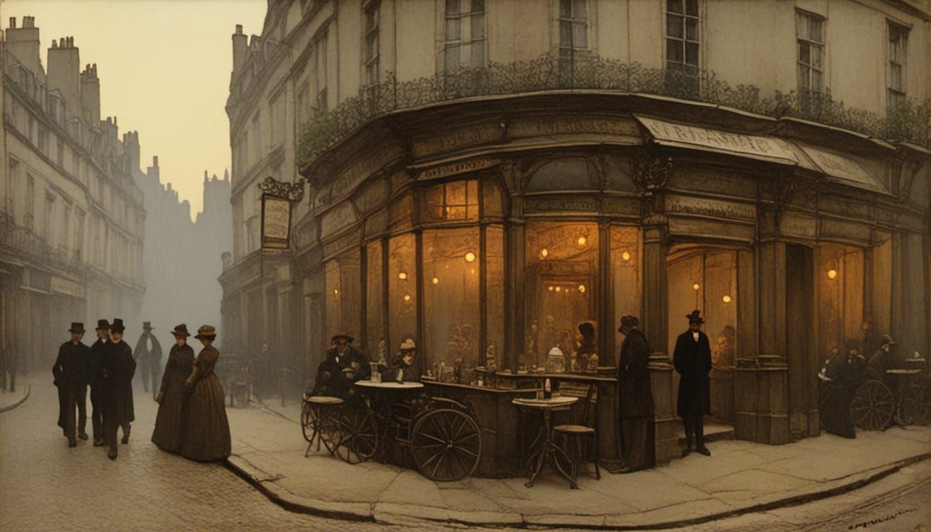 Paris street bistro in the evening